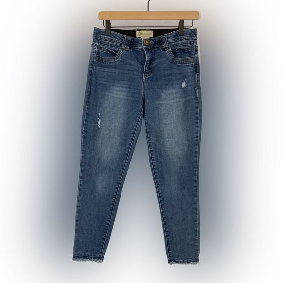 Democracy Jeans Women’s 6 Blue Denim Ab Technology Distressed Raw Hem Casual - Picture 1 of 12